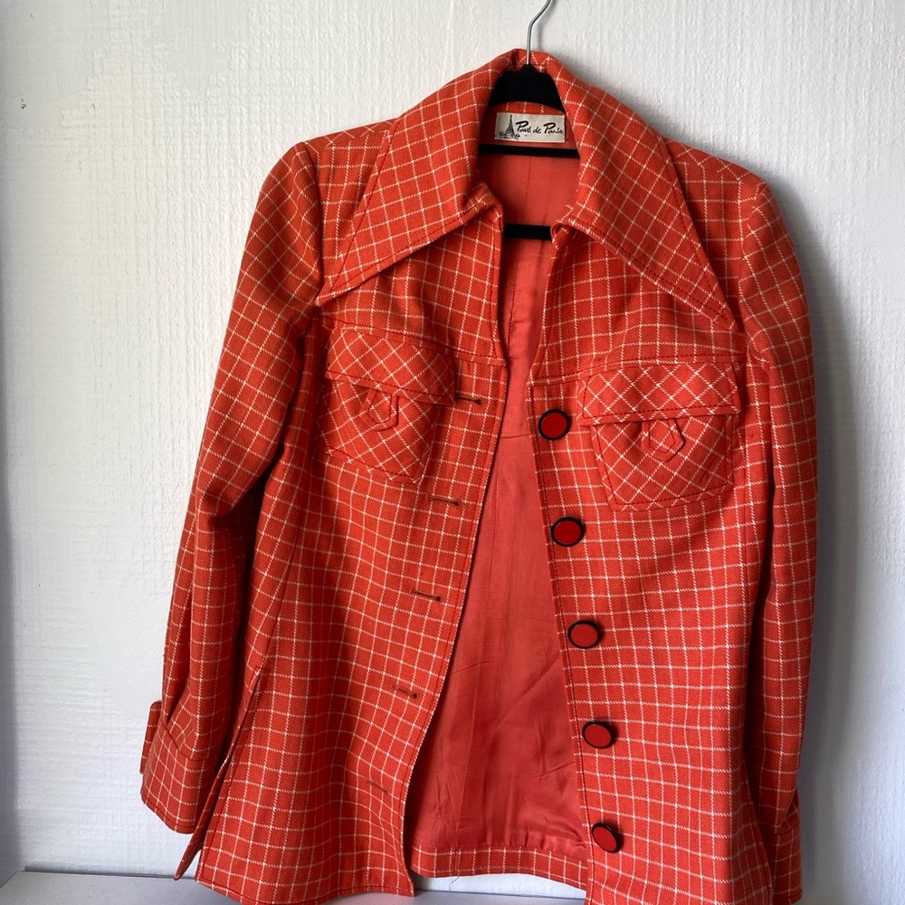 Orange Checkered Jacket with Black Buttons